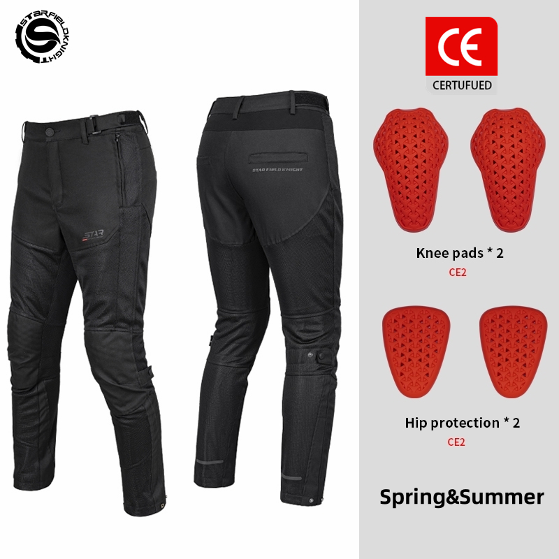 Motorcycle Gear Jeans - Star Field Knight กางเกงขี่มอเตอร์ไซค์พร้อมอุปกรณ์ป้องกันกางเกงสำหรับผู้ชายตาข่ายระบายอากาศสีดำสำหรับฤดูร้อน