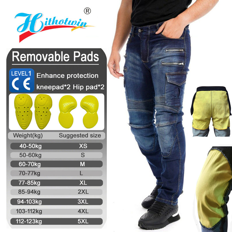 Motorcycle Gear Jeans - กางเกงยีนส์ขี่มอเตอร์ไซค์สำหรับผู้ชาย ป้องกันการกระแทก พร้อมแผ่นเกราะ CE แบบมีซิป สำหรับแข่งรถ