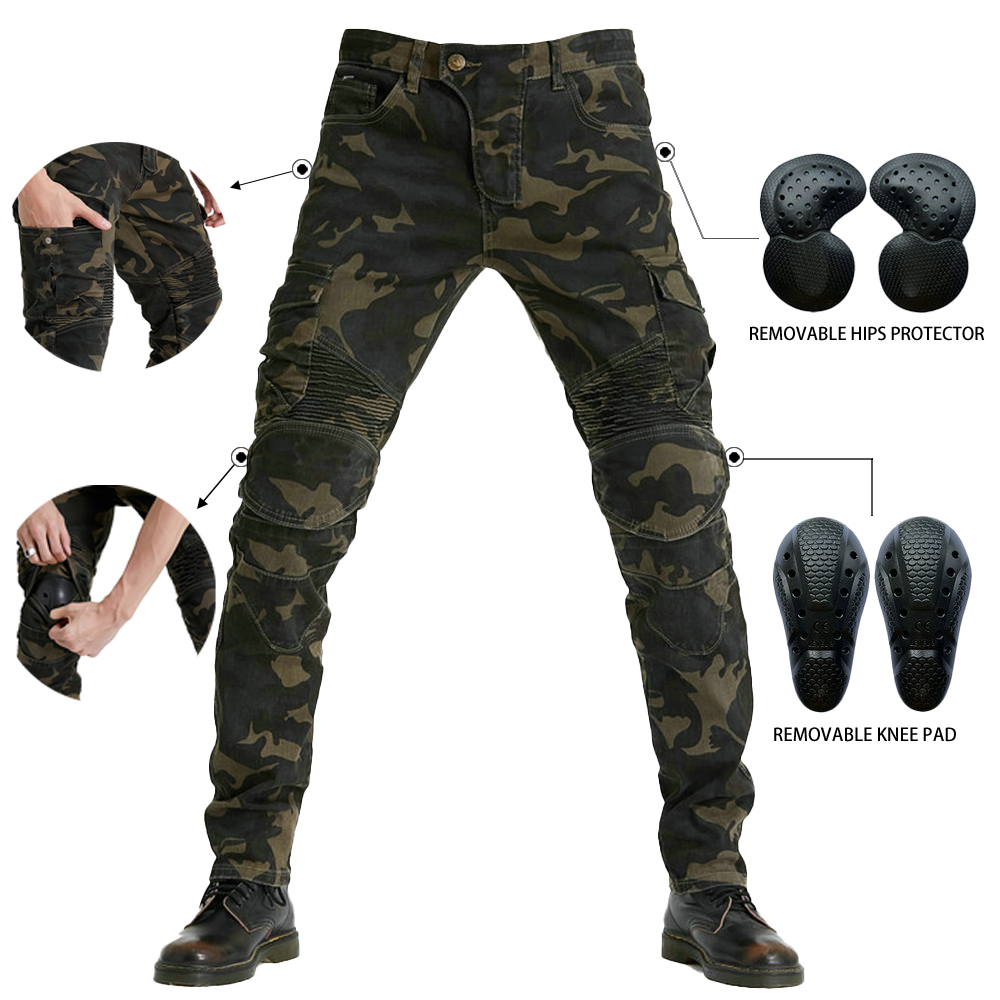 Motorcycle Gear Jeans - ชุดป้องกันสำหรับนักขี่มอเตอร์ไซค์ชายรุ่นใหม่ ปี 2025 สำหรับการแข่งรถบนถนน กางเกงยีนส์ลายพรางสำหรับขี่กลางแจ้ง แบบยืดได้