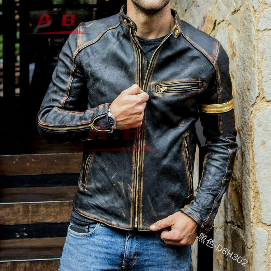 Motorcycle Gear Used - เสื้อแจ็คเก็ตหนังสไตล์เรโทรสำหรับขี่มอเตอร์ไซค์ เสื้อคลุมลำลองสำหรับผู้ชาย เสื้อแจ็คเก็ตหนังสำหรับขี่มอเตอร์ไซค์ ไซส์ S-5XL