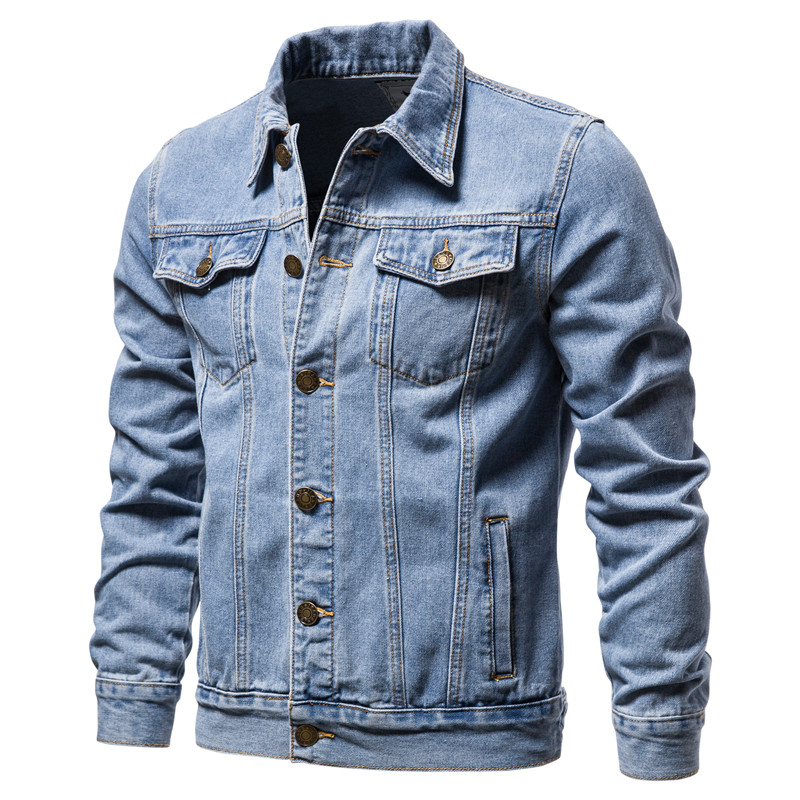 Motorcycle Gear Jeans - แจ็คเก็ตยีนส์ผู้ชายสีพื้น ฤดูใบไม้ร่วง 2025 แฟชั่นสไตล์มอเตอร์ไซค์ วินเทจ ทรงเข้ารูป