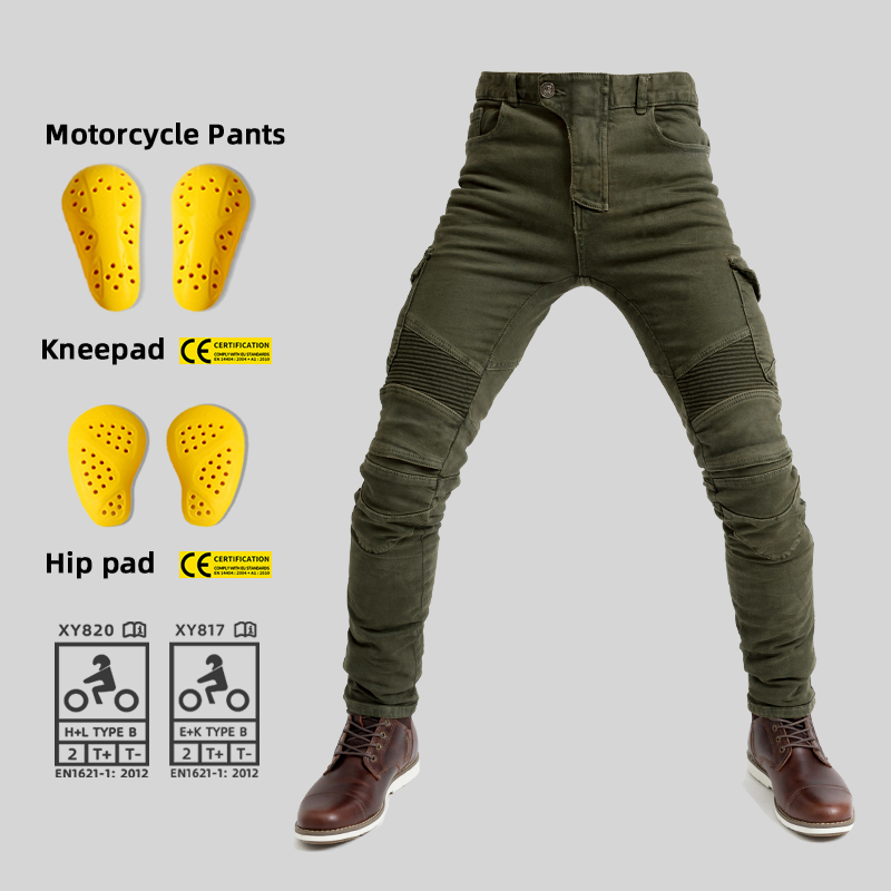 Motorcycle Gear Jeans - กางเกงยีนส์สำหรับขี่มอเตอร์ไซค์ กางเกงขี่มอเตอร์ไซค์วิบาก กางเกงลำลองสำหรับนักขี่มอเตอร์ไซค์ ใช้ได้ทุกฤดู พร้อมอุปกรณ์ป้องกันแบบถอดได้